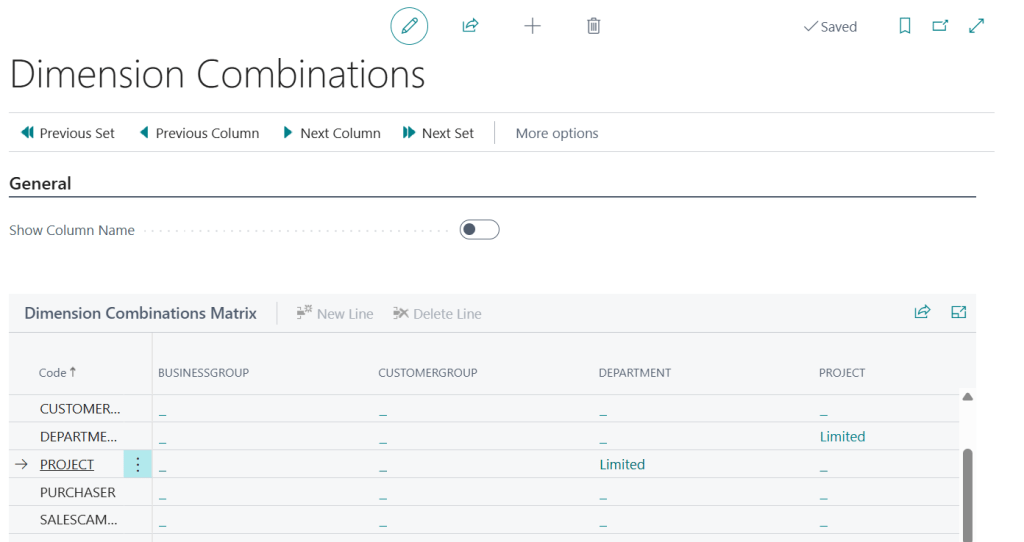การเซตอัพ dimension combinations
