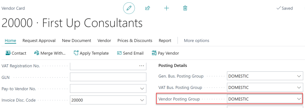 เซตอัพ Vendor Posting Group ใน Vendor Card