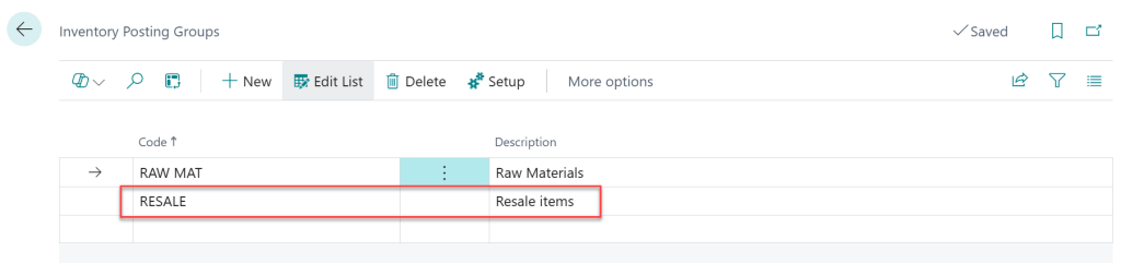 Inventory Posting Group (กลุ่มสินค้าคงคลัง)