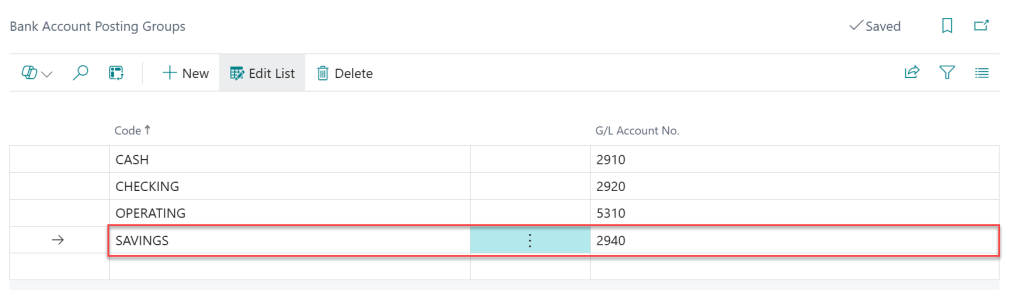 Bank Account Posting Group (กลุ่มบัญชีธนาคาร)