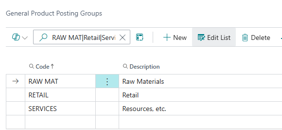 General Product Posting Group (กลุ่มการลงบัญชีผลิตภัณฑ์)