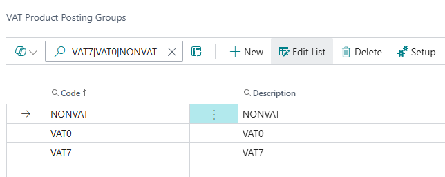 VAT Product Posting Group (กลุ่ม VAT ผลิตภัณฑ์)