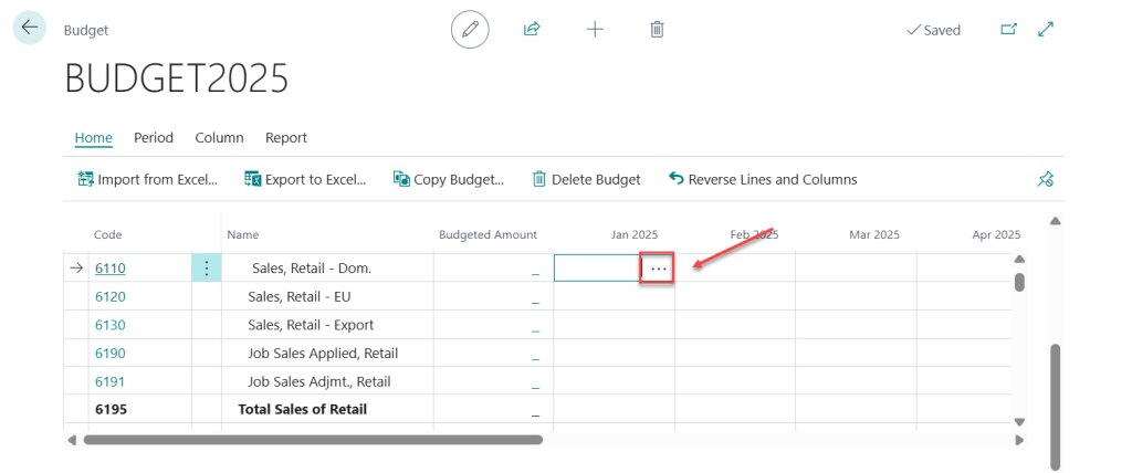 การคีย์ข้อมูล G/L Budget ใน Business Central