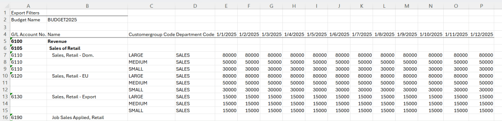Template Excel - G/L Budget ใน Business Central
